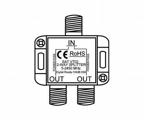 SAT-Verteiler für Satelliten-Anlagen, 2-fach, PB 5-2500 MHz, DINIC Polybag