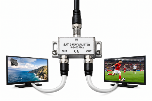 SAT-Verteiler für Satelliten-Anlagen, 2-fach, PB 5-2500 MHz, DINIC Polybag