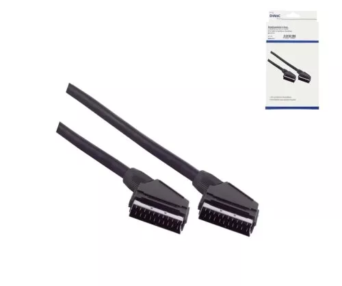 DINIC Scart-kabel 21-polig plugg/kontakt, 1,5m typ U, kabel ø 7 mm, svart, DINIC-förpackning