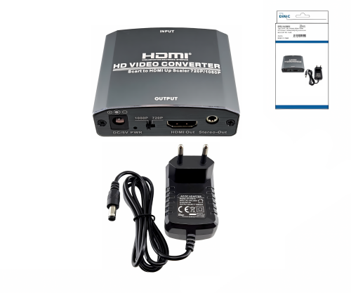 SCART-HDMI adapter, analogue video and audio to HDMI up to 1080p@60Hz, DINIC box with Eurohole, cable length 1.10m