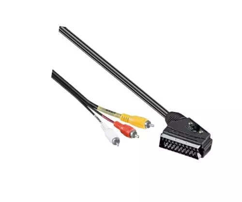 DINIC câble Péritel vers RCA, Péritel mâle - 3x RCA mâles, commutateur IN/OUT, boîte DINIC avec trou européen, longueur 2m
