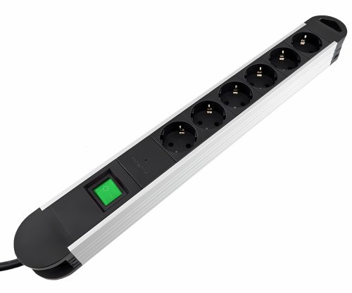 Multiple socket outlet with overvoltage protection, 6-way aluminium, 1.40 m cable