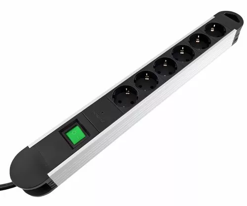 Multiple socket outlet with overvoltage protection, 6-way aluminium, 1.40 m cable