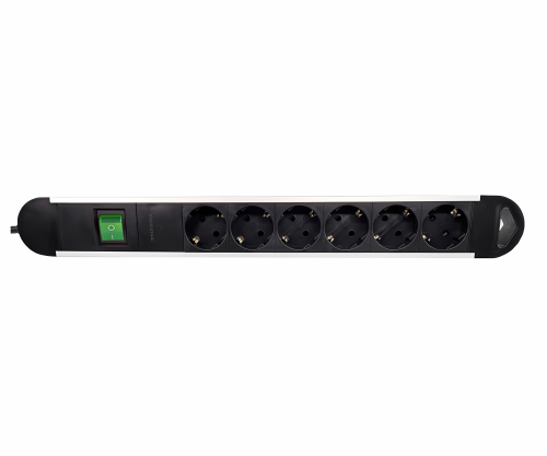 Multiple socket outlet with overvoltage protection, 6-way aluminium, 1.40 m cable
