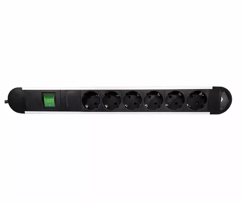 Multiple socket outlet with overvoltage protection, 6-way aluminium, 1.40 m cable