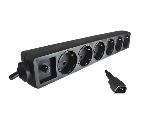 Contactdoosstrip voor UPS-systemen, 6-voudig, overspanningsbeveiliging 10A, met C14-stekker, CE, kabellengte 1,50m