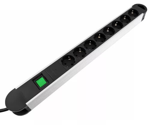 Meervoudige contactdoos met overspanningsbeveiliging, 8-voudig aluminium, 1,4 m kabel, slank ontwerp Meervoudige contactdoos met overspanningsbeveiliging, 8-voudig aluminium, 1,4 m kabel, slank ontwerp