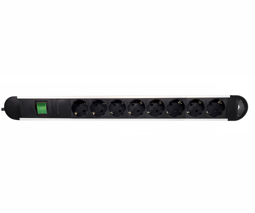Multiple socket outlet with overvoltage protection, 8-way aluminium, 1.4m cable, slim design