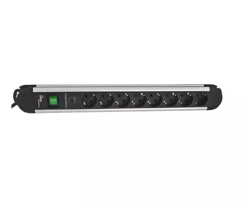 Stekkerdoos aluminium, 8-voudig, met overspanningsbeveiliging, kabellengte 1,40m Stekkerdoos aluminium, 8-voudig, met overspanningsbeveiliging, kabellengte 1,40m