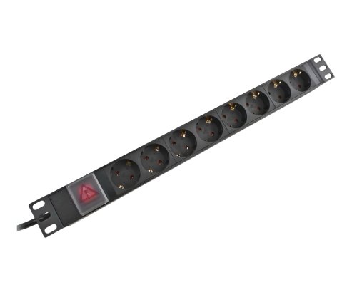 19 inch contactdoosstrip aluminium met schakelaar, 8-voudig, zwart, kabellengte 1,80m