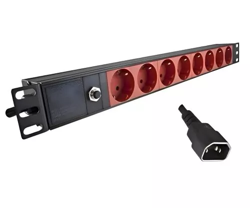 19-inch socket strip aluminium for UPS systems, 8-way, C14 IEC IEC connector, GS, cable length 1.80m
