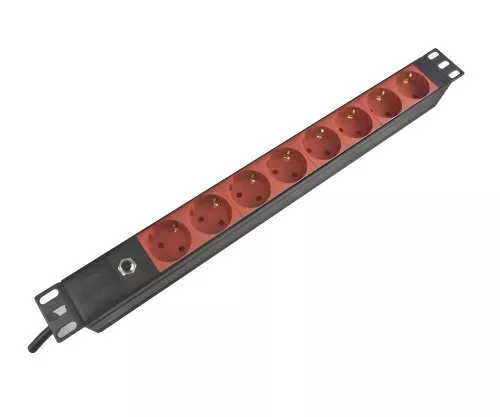 19-inch socket strip aluminium for UPS systems, 8-way, C14 IEC IEC connector, GS, cable length 1.80m