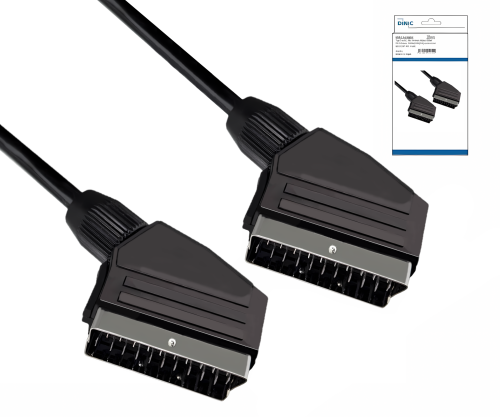 DINIC Scart cable 21-pin plug/plug, type U, cable ø 7 mm, black, DINIC box with Euro hole, length 1.50m