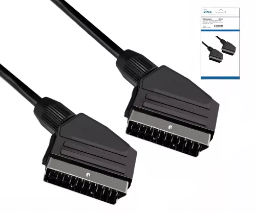 DINIC Scartkabel 21 pol. Stecker/Stecker, Typ U, Kabel ø 7 mm, schwarz, DINIC Box mit Euroloch, Länge 1,50m