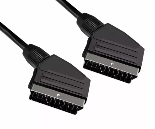 DINIC Scartkabel 21 pol. Stecker/Stecker, Typ U, Kabel ø 7 mm, schwarz, DINIC Box mit Euroloch, Länge 1,50m