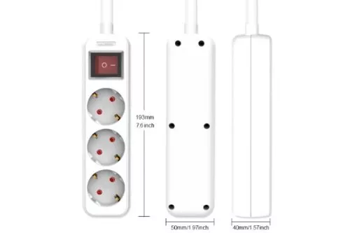 Regleta de enchufes, 3 vías, con interruptor, GS, CE, blanco, longitud de cable 1,30 m