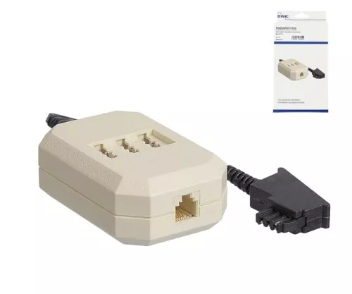 DINIC telefoonadapter TAE-F stekker naar NFN gecodeerd stopcontact en RJ11 (6P4C) aansluiting, DINIC doos met Euro gat, lengte 0,20m
