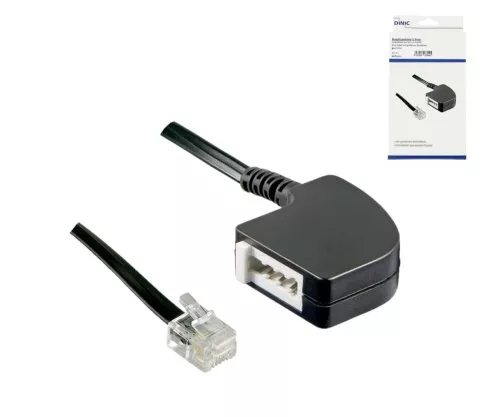 DINIC adapter cable RJ11 male to TAE-F female, black, length 0.20m, box