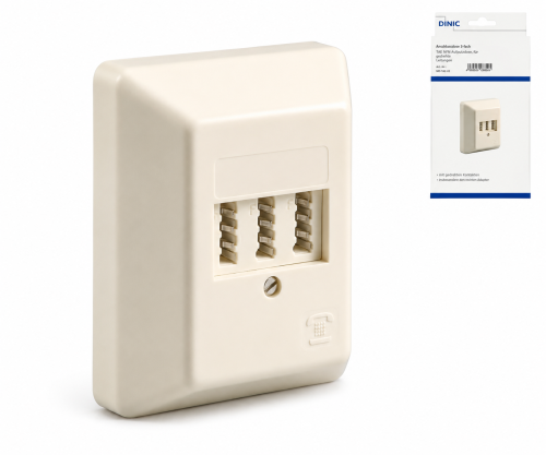 DINIC Telefon-Aufputzdose, NFF für zwei Telefone und eine Nebenstelle, DINIC Box mit Euroloch