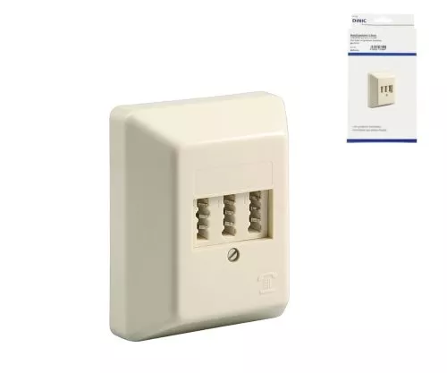 DINIC surface-mounted telephone box, NFF for two telephones and one extension, DINIC box with Eurohole