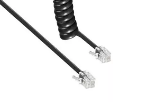 DINIC Câble spiralé pour combiné téléphonique, connecteur modulaire RJ10 4P4C sur connecteur, noir, longueur 2,00m, blister