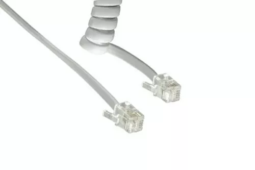 DINIC кабел за телефонна слушалка, навит на руло, RJ10 4P4C модулен щепсел към щепсел, бял, дължина 2,00 м, блистерна опаковка