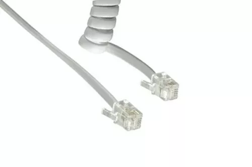 DINIC Telefonhörer-Spiralkabel, RJ10 4P4C Modularstecker auf Stecker, weiß, Länge 2,00m, Blister