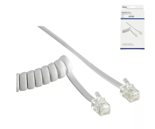 DINIC telephone handset spiral cable, RJ10 4P4C modular plug to plug, white, length 4.00m, box