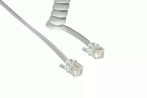 Cabo em espiral para auscultador de telefone DINIC, ficha modular RJ10 4P4C para ficha, branco, comprimento 4,00m, embalagem blister