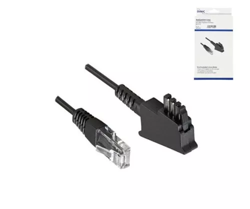 DINIC connection cable for DSL / VDSL router, 2 pin assignment (8P2C) pin 4 and 5, black, length 3.00m, cardboard box