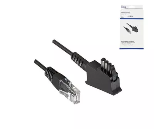 Cabo de ligação DINIC para router DSL / VDSL, 2 pinos (8P2C) pinos 4 e 5, preto, comprimento 3,00m, caixa de cartão