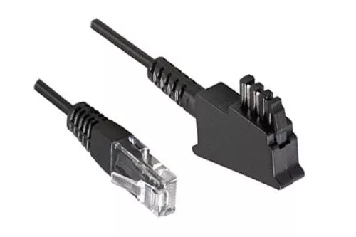 DINIC anslutningskabel för DSL / VDSL router, 2-polig (8P2C) stift 4 och 5, svart, längd 6,00m, polybag