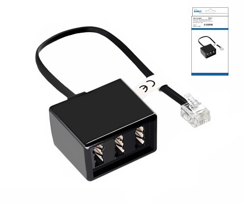 Διανομέας TAE 3x υποδοχή TAE N/F/F σε βύσμα RJ11/RJ45 (6P4C), μαύρο, κουτί DINIC με οπή Euro, μήκος 0,20m