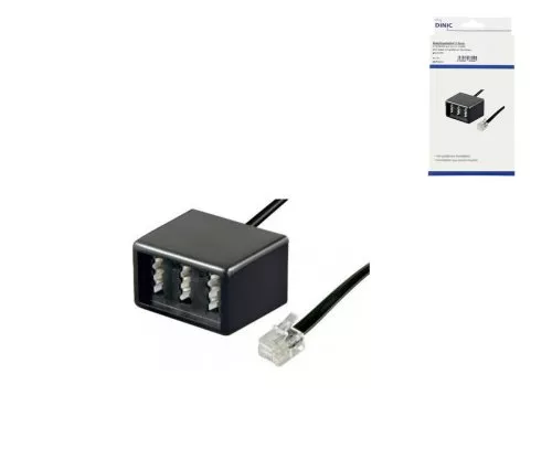 TAE distributor 3x TAE N/F/F socket to RJ11/RJ45 plug (6P4C), black, DINIC box with Euro hole, length 0.20m