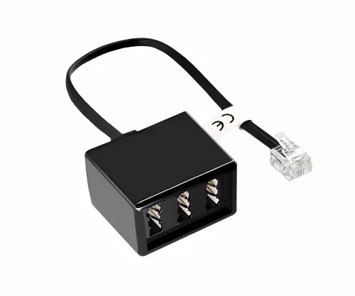 TAE verdeler 3x TAE N/F/F contactdoos naar RJ11/RJ45 stekker (6P4C), zwart, DINIC doos met Euro gat, lengte 0,20m