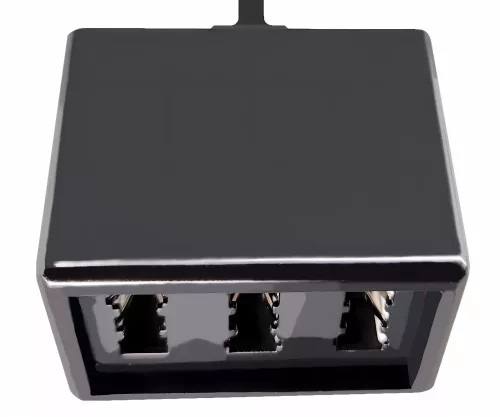 TAE verdeler 3x TAE N/F/F contactdoos naar RJ11/RJ45 stekker (6P4C), zwart, DINIC doos met Euro gat, lengte 0,20m