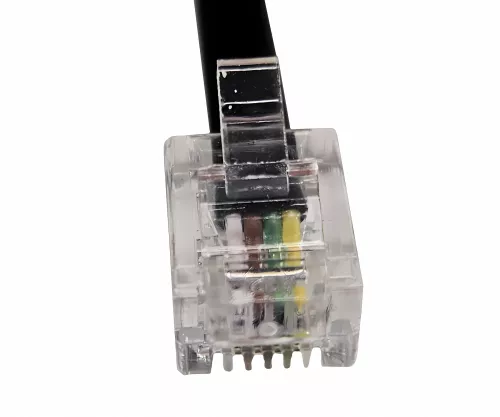 TAE verdeler 3x TAE N/F/F contactdoos naar RJ11/RJ45 stekker (6P4C), zwart, DINIC doos met Euro gat, lengte 0,20m
