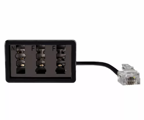TAE verdeler 3x TAE N/F/F contactdoos naar RJ11/RJ45 stekker (6P4C), zwart, DINIC doos met Euro gat, lengte 0,20m