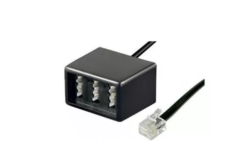 TAE sadalītājs 3x TAE N/F/F ligzda ar RJ11/RJ45 kontaktdakšu (6P4C), melns, garums 0,20 m