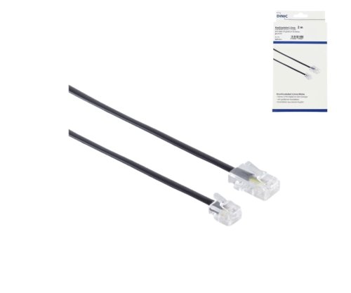 DINIC DSL modulinis/vakarietiškas kabelis RJ11 8P4C kištukas į RJ45 6P4C kištuką, juodas, ilgis 3,00 m, DINIC dėžutė