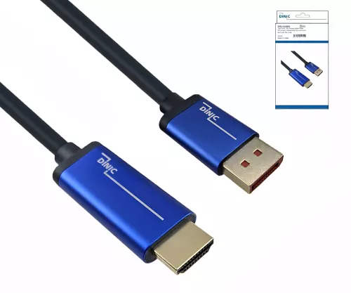 Premium Displayport 1.4 auf HDMI Kabel, 4K@60Hz, 3D, HDR, 1x DP auf 1x HDMI Stecker, DINIC Bix mit Euroloch, 2m