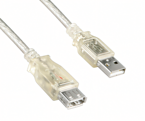 USB 2.0 pikendus A-pistikupesa, UL 2725, topeltvarjestatud, läbipaistev, DINIC polübag, pikkus 0,50m.