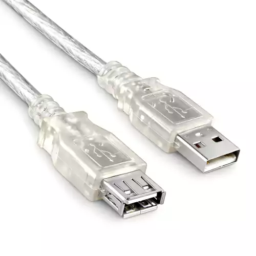 USB 2.0 verlenging A stekker naar contactdoos, UL 2725, dubbel afgeschermd, transparant, DINIC polyzak, lengte 0,50m