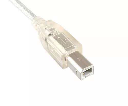 USB 2.0-kabel A-stik til B-stik, UL 2725, dobbeltskærmet, transparent, DINIC-polybag, længde 2,00 m