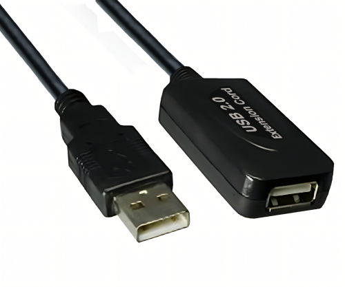 USB 2.0 pikendus ACTIVE, A mees/naine, UL 2725, topeltvarjestatud, must, DINIC polükott, pikkus 5.00m