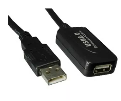 Prolunga USB 2.0 ATTIVA, A maschio/femmina, UL 2725, doppia schermatura, nera, busta DINIC, lunghezza 5,00m