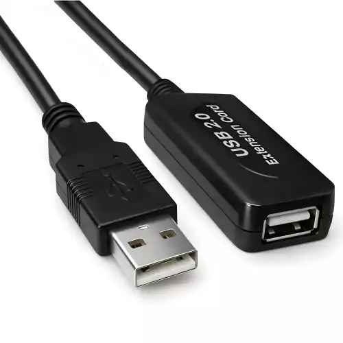 USB 2.0 verlenging ACTIEF, A mannelijk/vrouwelijk, UL 2725, dubbel afgeschermd, zwart, DINIC polyzak, lengte 5,00m