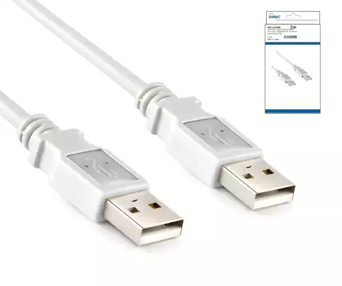 USB 2.0 Hi-Speed kabel A naar A plug, wit, DINIC doos met Euro gat, lengte 1.80m