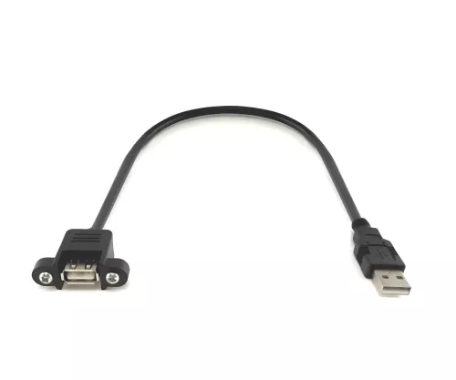 USB 2.0 mounting cable A male to A female, 1m A female screw-on, incl. 2 screws distance 26mm USB 2.0 mounting cable A male to A female, 1m A female screw-on, incl. 2 screws distance 26mm