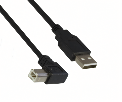 USB 2.0 Kabel A auf B St. links abgewinkelt, AWG 28/24, schwarz, Länge 0,50m